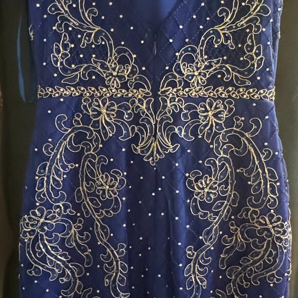 Beaded bright blue short cocktail dress, size X-Small - Picture 3 of 6